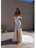 Ivory Satin Slit Minimalist Wedding Dress With Detachable Straps